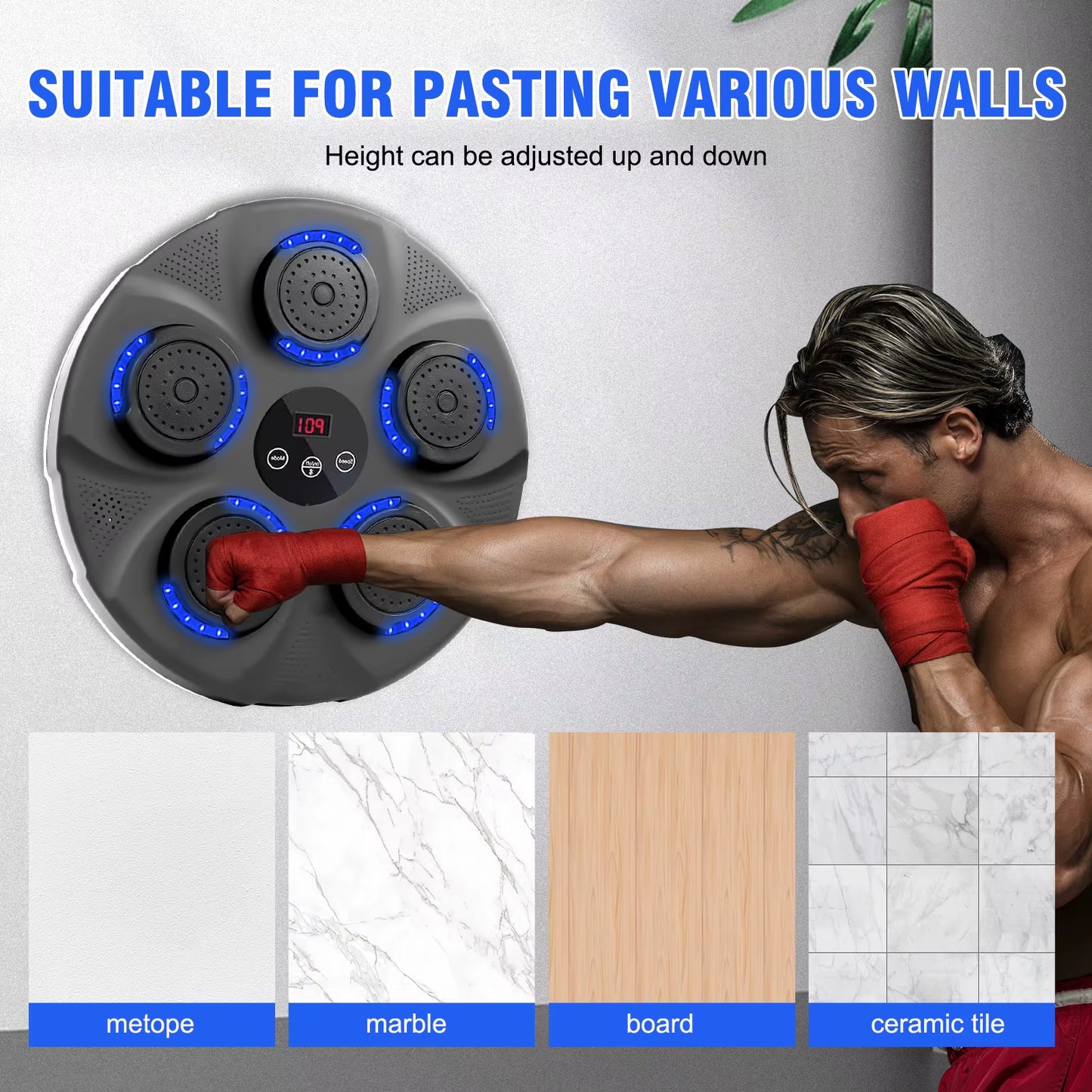 Music Boxing Trainer Smart Electronic Boxing Target Wall Mounted Bluetooth with Gloves Workout Sports Fitness Home for Kid Adult