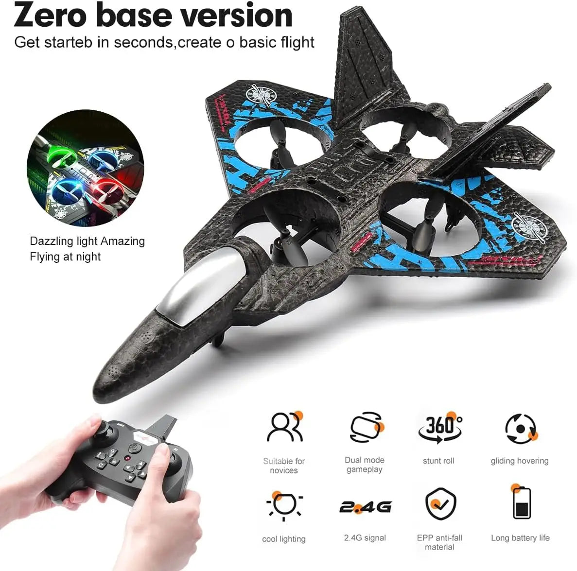 2.4G L0712 High-Performance RC Aircraft – Gravity-Sensing EPP Foam Fighter Glider with LED Lights