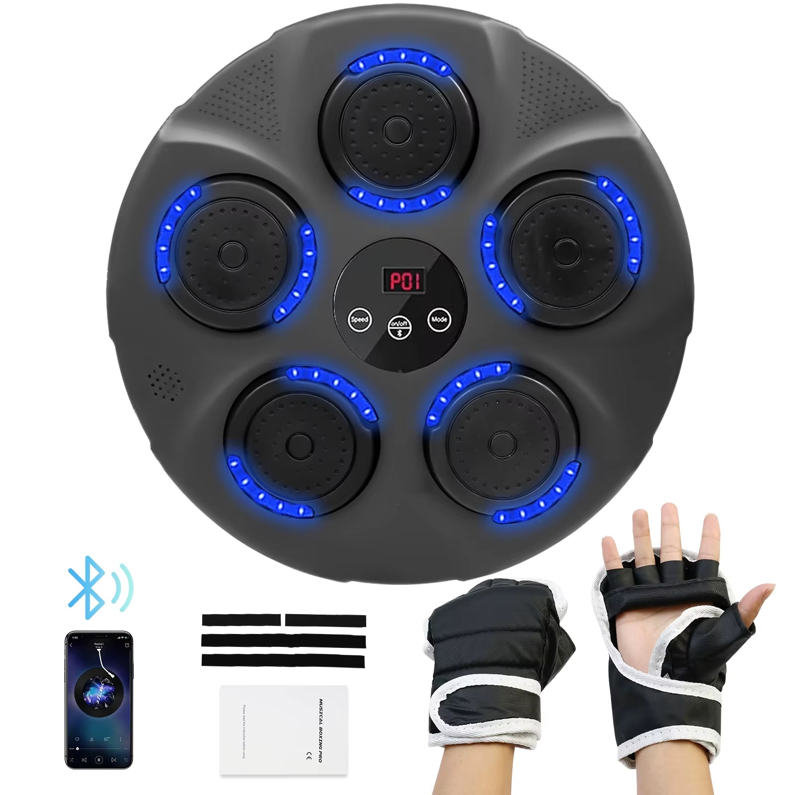 Music Boxing Trainer Smart Electronic Boxing Target Wall Mounted Bluetooth with Gloves Workout Sports Fitness Home for Kid Adult