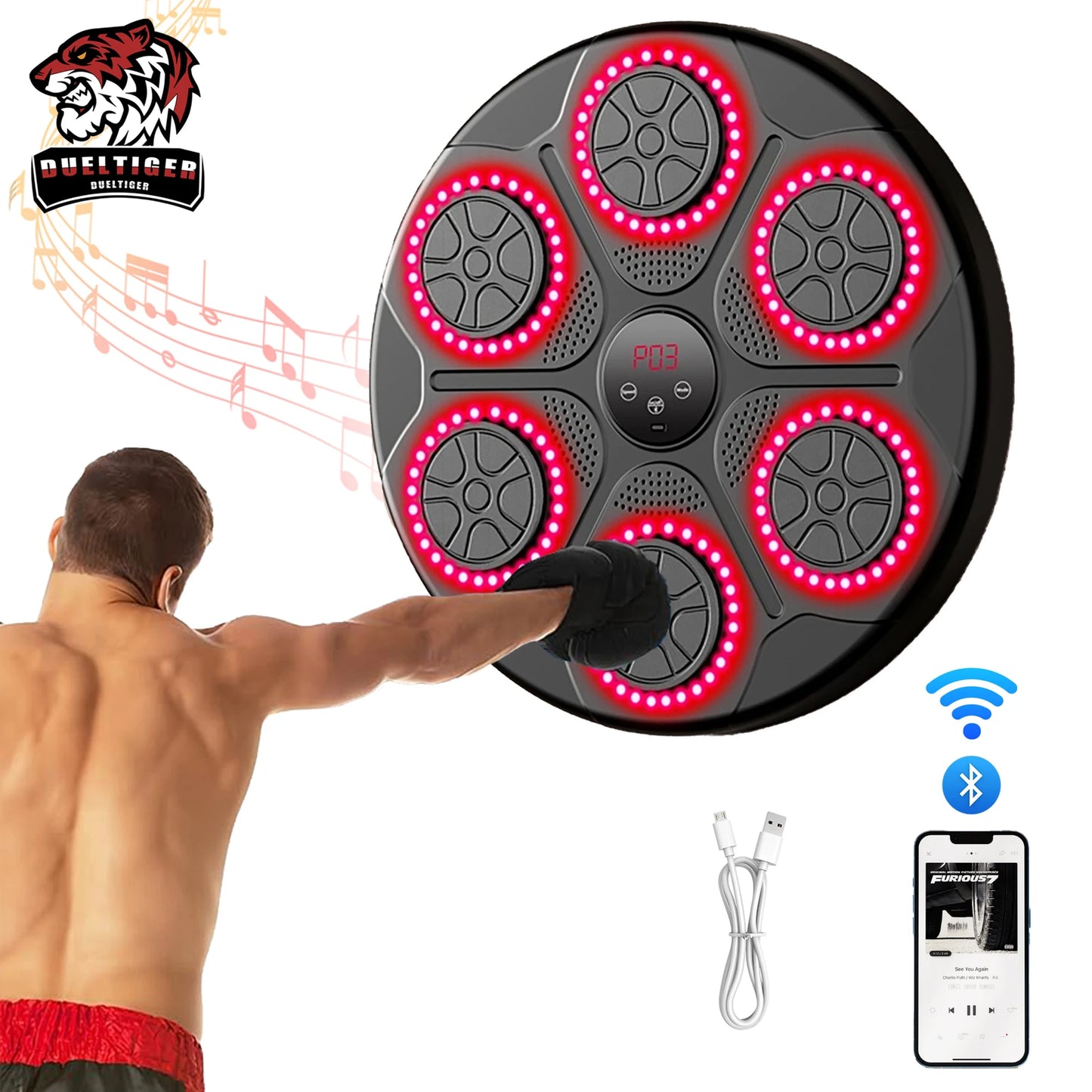 Smart Bluetooth Wall-Mounted Music Boxing Trainer - Electronic Punching Target for Home Gym