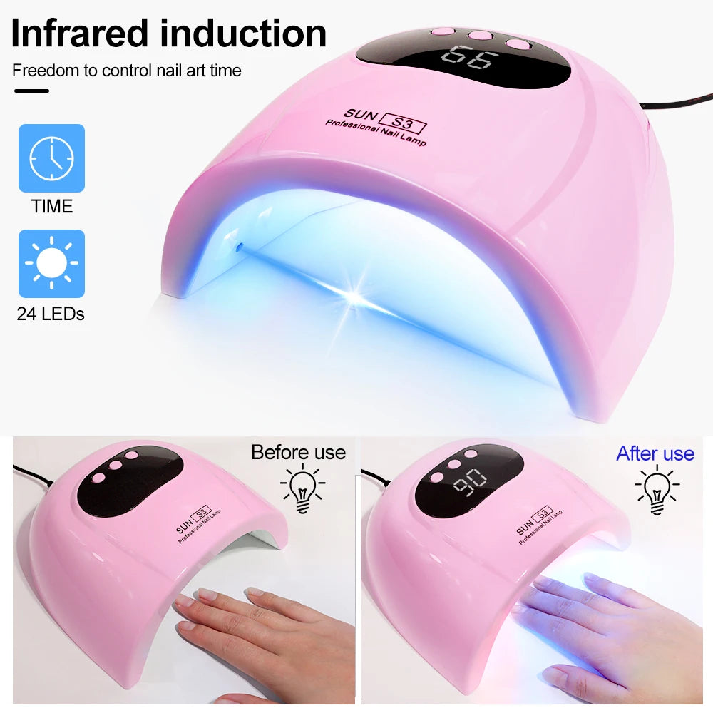 Original Professional UV/LED Nail Lamp SUN S3 – 24-Bead Fast-Drying Gel Polish Dryer with LCD Display & Smart Sensor