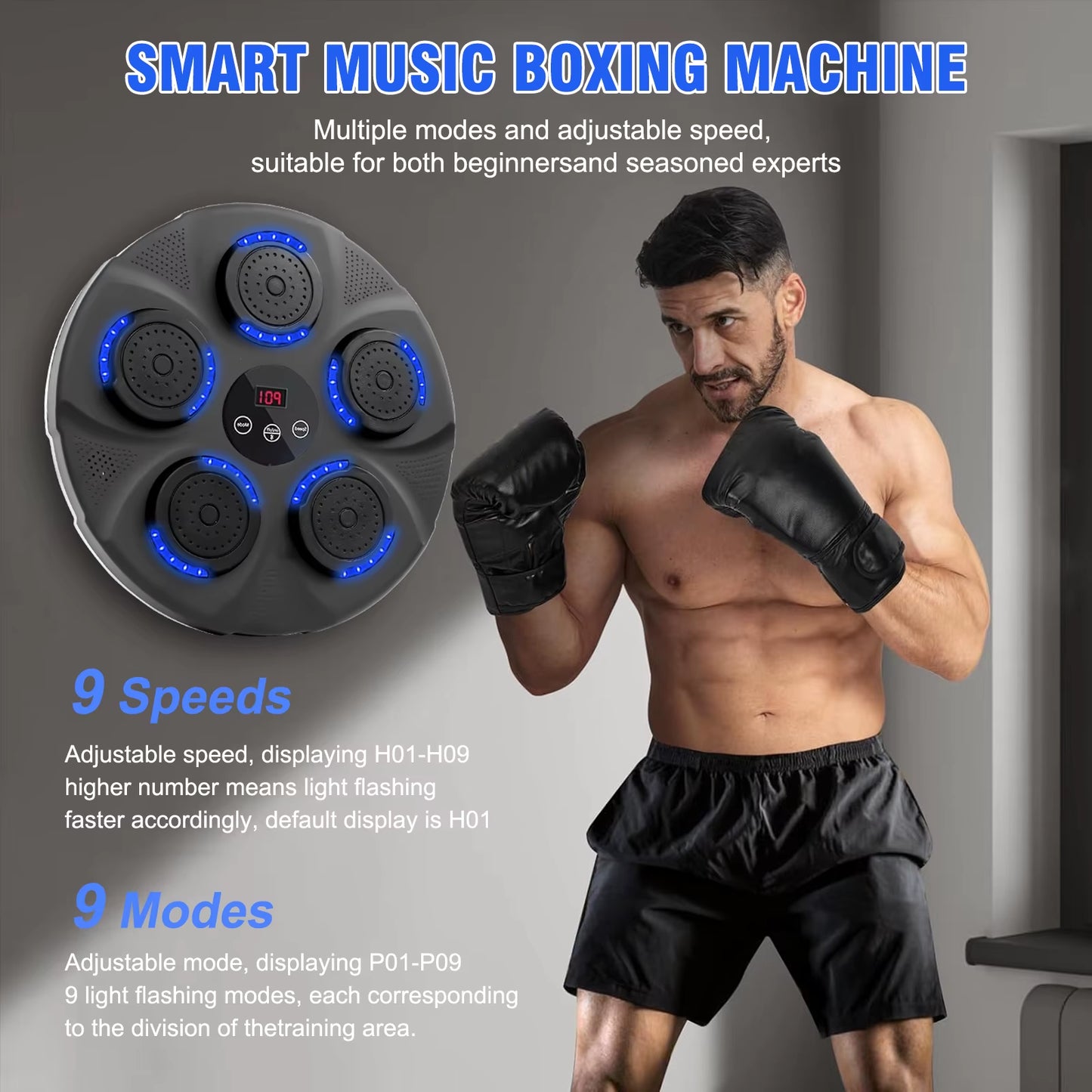 Music Boxing Trainer Smart Electronic Boxing Target Wall Mounted Bluetooth with Gloves Workout Sports Fitness Home for Kid Adult