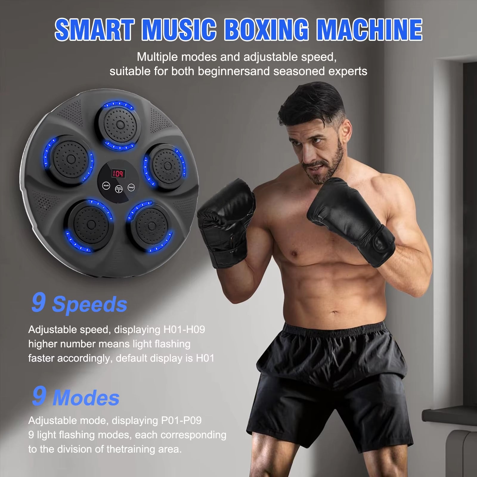 Music Boxing Trainer Smart Electronic Boxing Target Wall Mounted Bluetooth with Gloves Workout Sports Fitness Home for Kid Adult