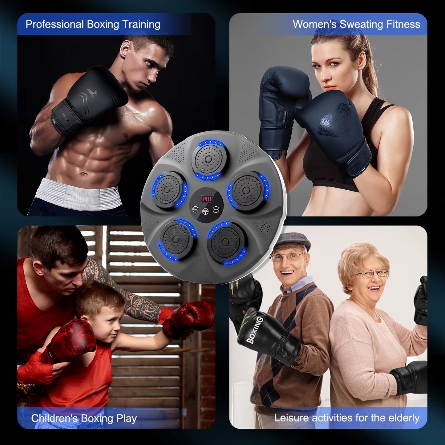 Music Boxing Trainer Smart Electronic Boxing Target Wall Mounted Bluetooth with Gloves Workout Sports Fitness Home for Kid Adult