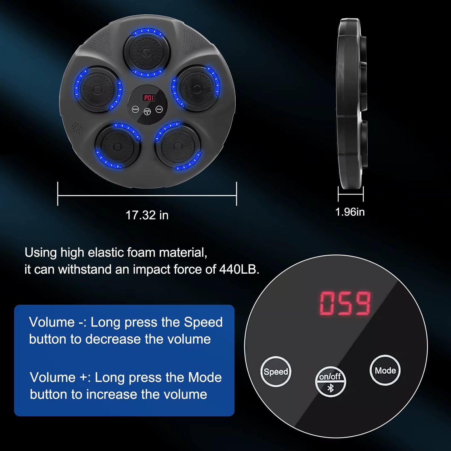 Music Boxing Trainer Smart Electronic Boxing Target Wall Mounted Bluetooth with Gloves Workout Sports Fitness Home for Kid Adult